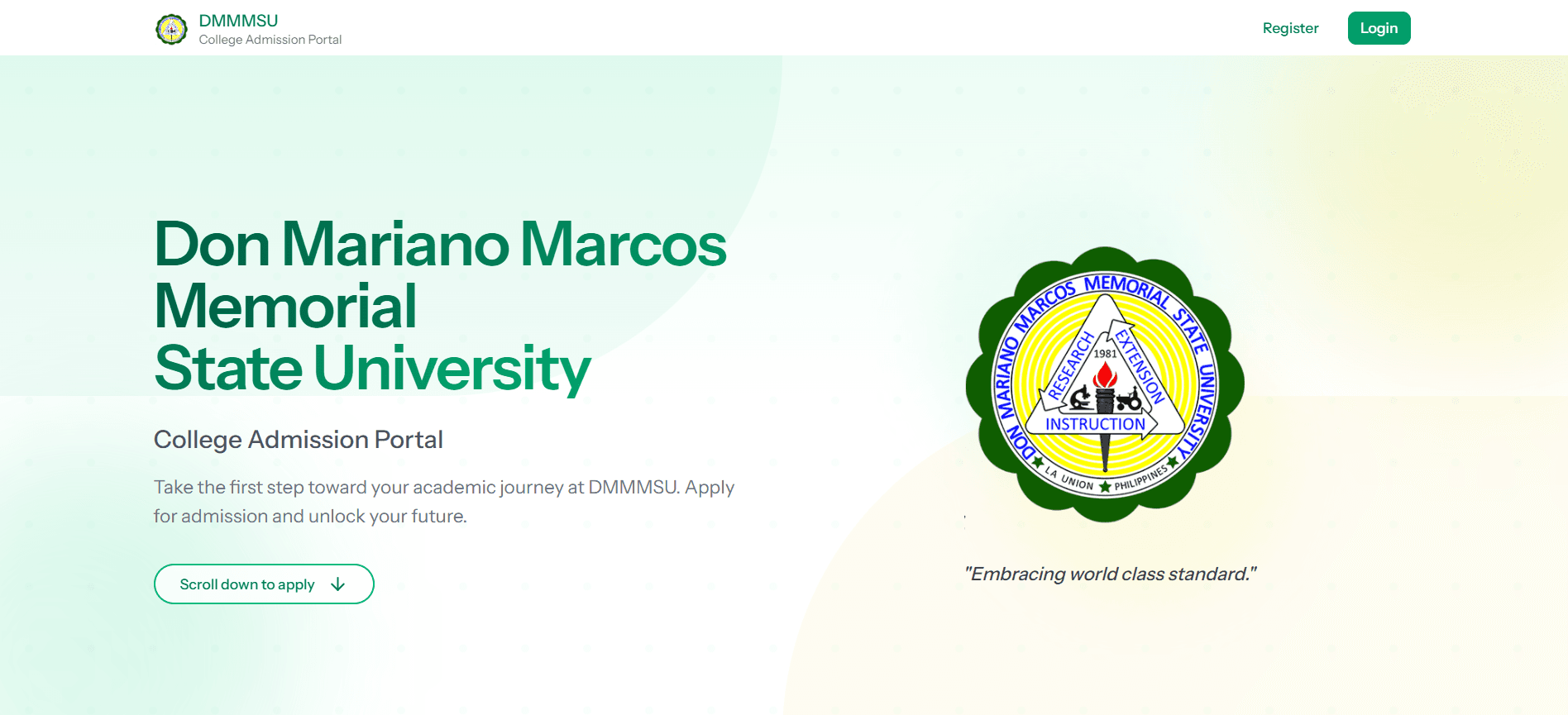 The DMMMSU admission portal interface.